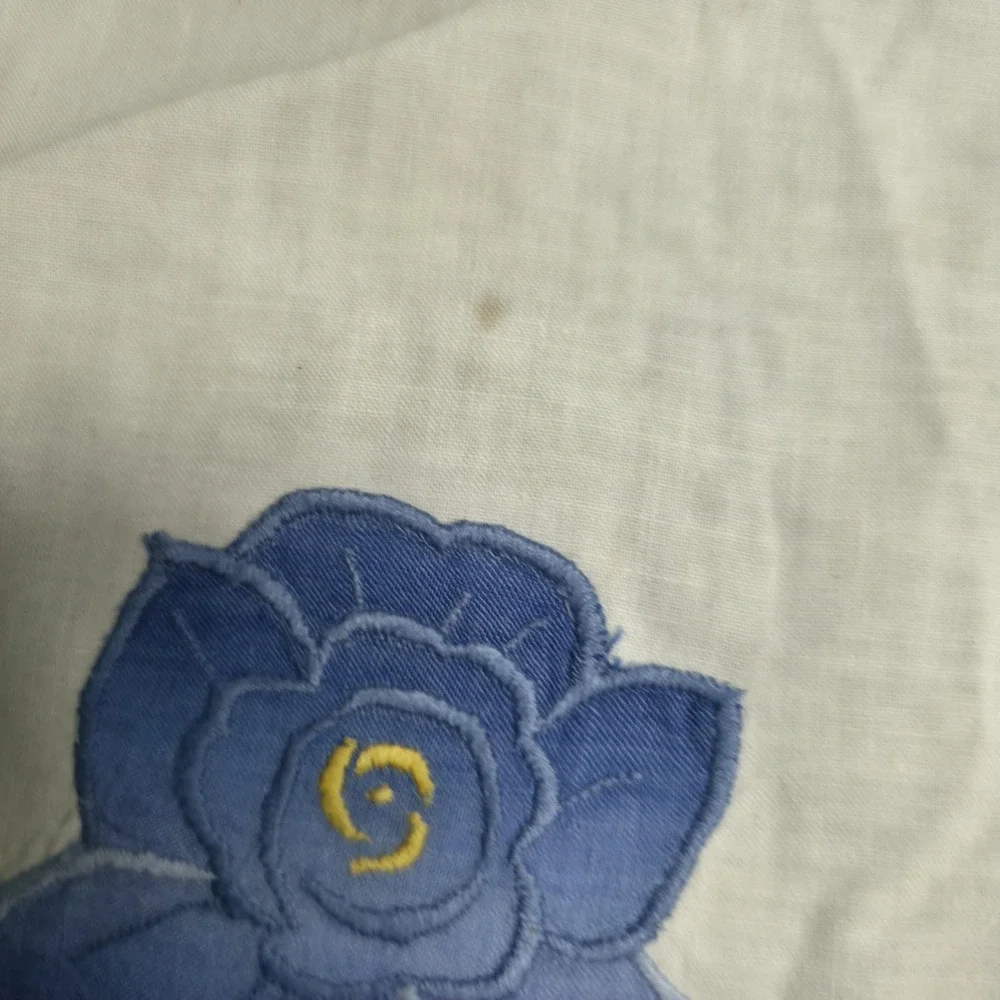MCM Hand Embroidered Blue Rose Placemats Cotton Linen Table Linens Set of 7